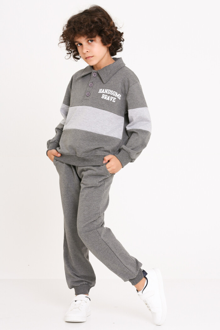 Erkek Çocuk Antrasit Handsome Brave Baskı 5-9 Yaş Takım - 23296-5