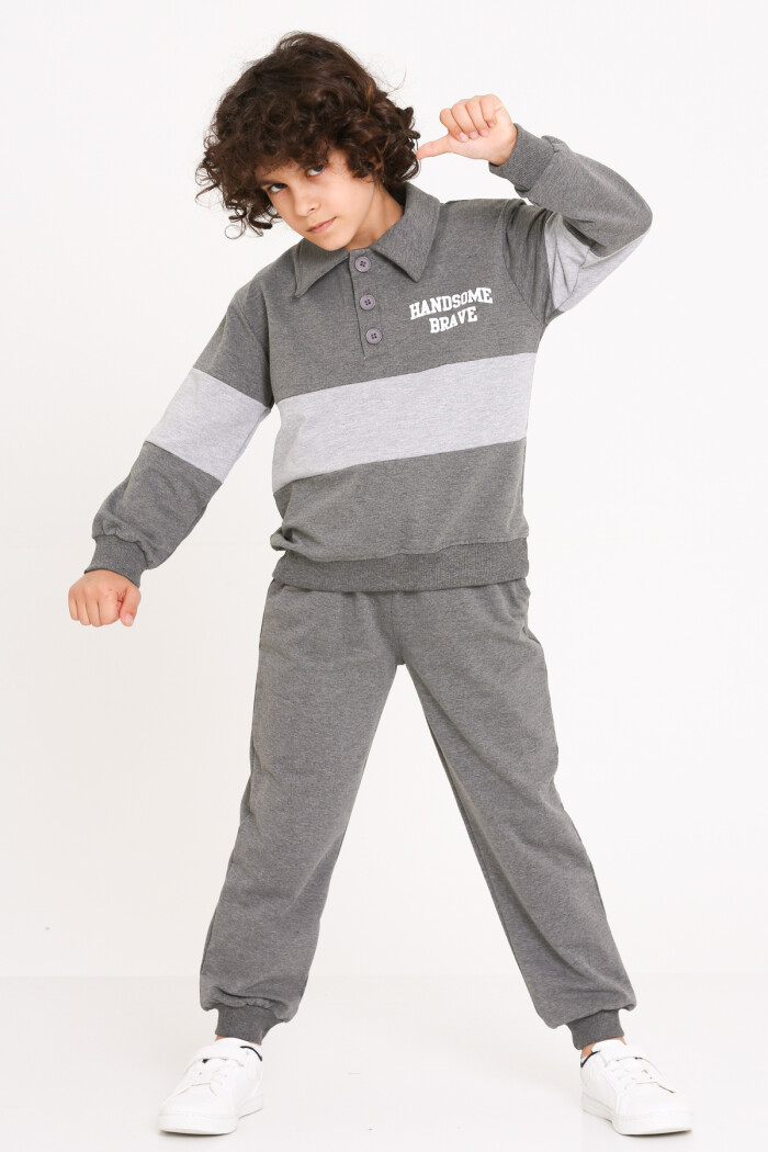 Erkek Çocuk Antrasit Handsome Brave Baskı 5-9 Yaş Takım - 23296-5