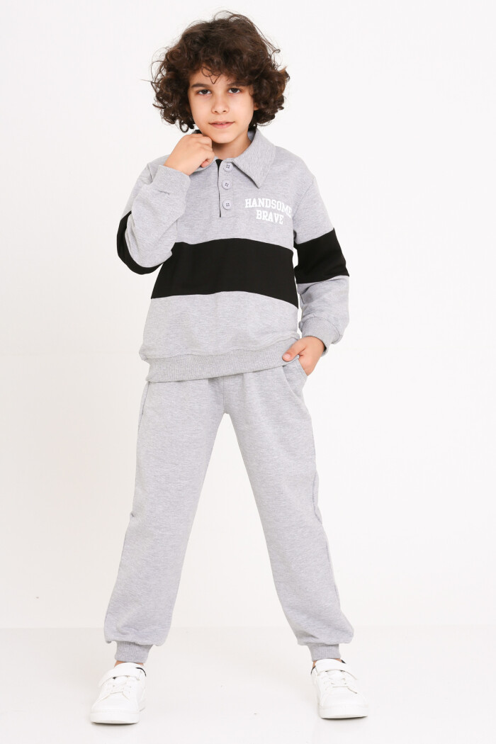 Erkek Çocuk Gri Handsome Brave Baskı 5-9 Yaş Takım - 23296-4