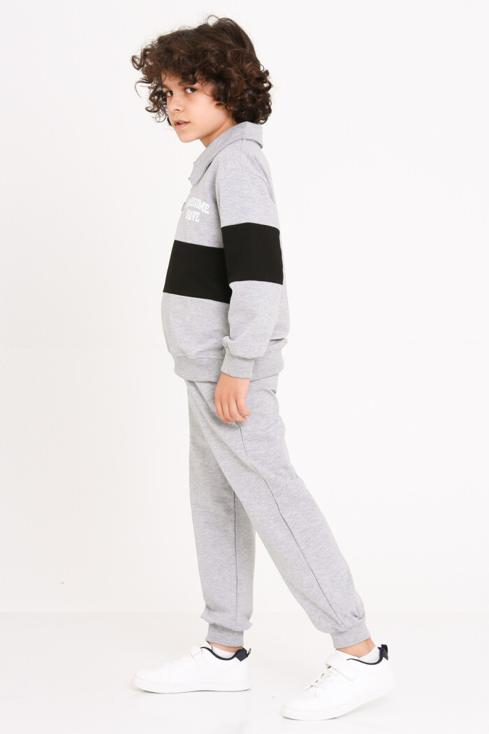 Erkek Çocuk Gri Handsome Brave Baskı 5-9 Yaş Takım - 23296-4