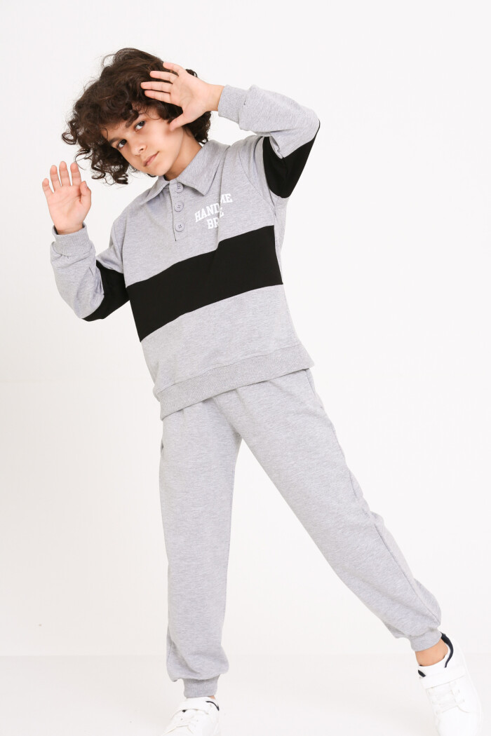 Erkek Çocuk Gri Handsome Brave Baskı 5-9 Yaş Takım - 23296-4