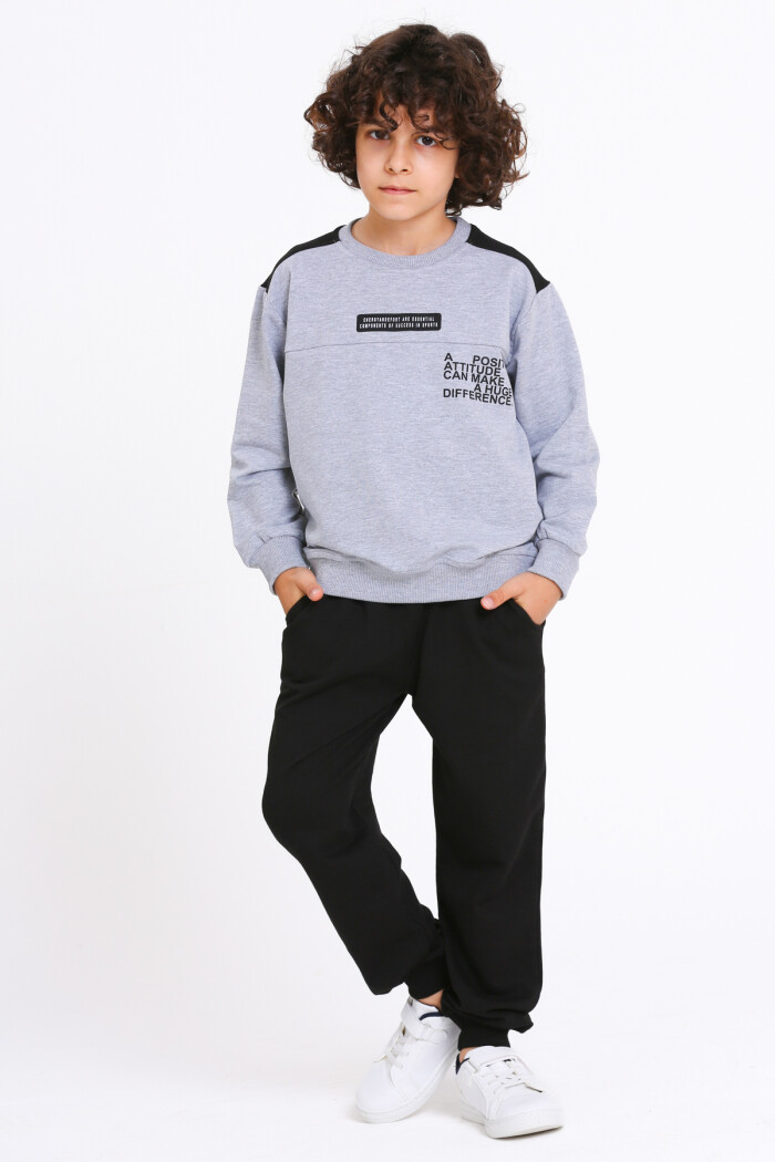 Erkek Çocuk Gri Yazı Baskılı 5-9 Yaş Takım - 23298-3