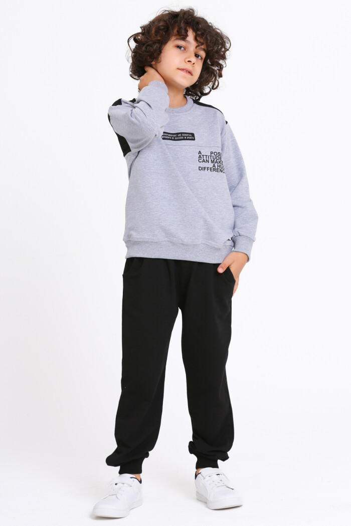 Erkek Çocuk Gri Yazı Baskılı 5-9 Yaş Takım - 23298-3