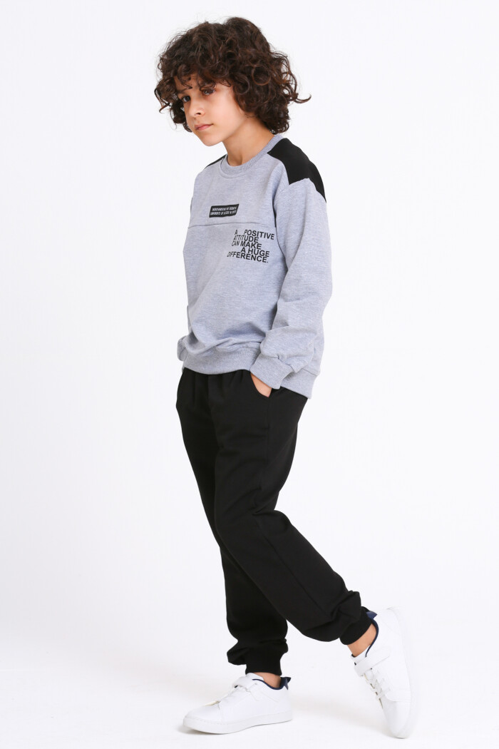 Erkek Çocuk Gri Yazı Baskılı 5-9 Yaş Takım - 23298-3