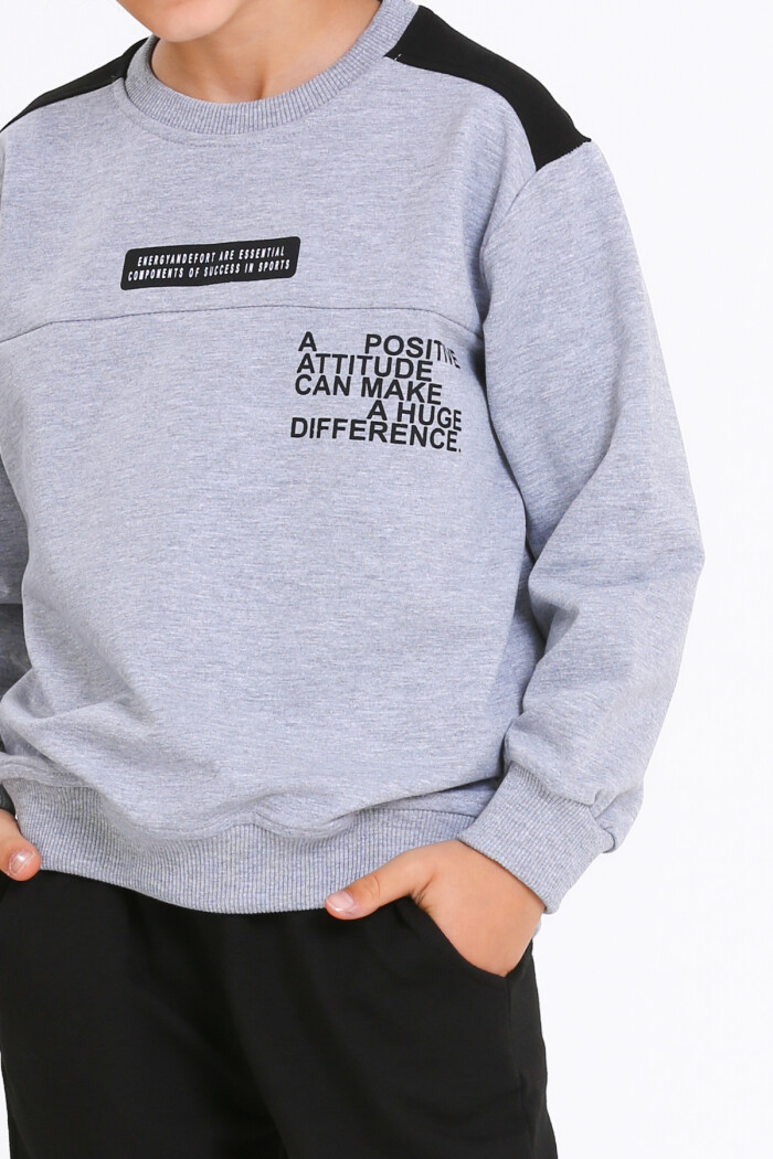 Erkek Çocuk Gri Yazı Baskılı 5-9 Yaş Takım - 23298-3