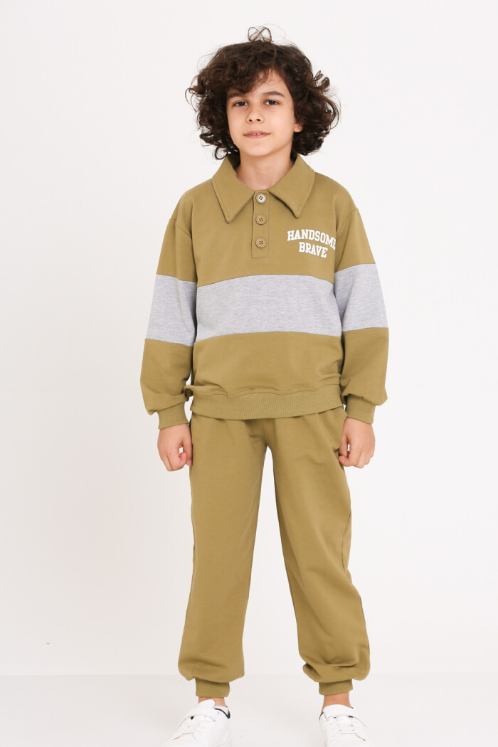Erkek Çocuk Haki Handsome Brave Baskı 5-9 Yaş Takım - 23296-3