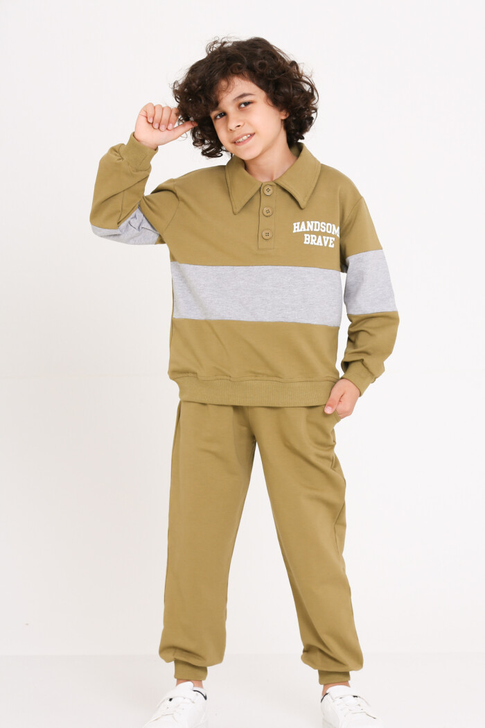 Erkek Çocuk Haki Handsome Brave Baskı 5-9 Yaş Takım - 23296-3