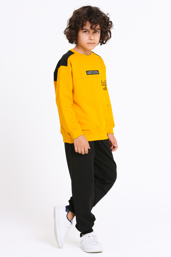 Erkek Çocuk Hardal Yazı Baskılı 5-9 Yaş Takım - 23298-1