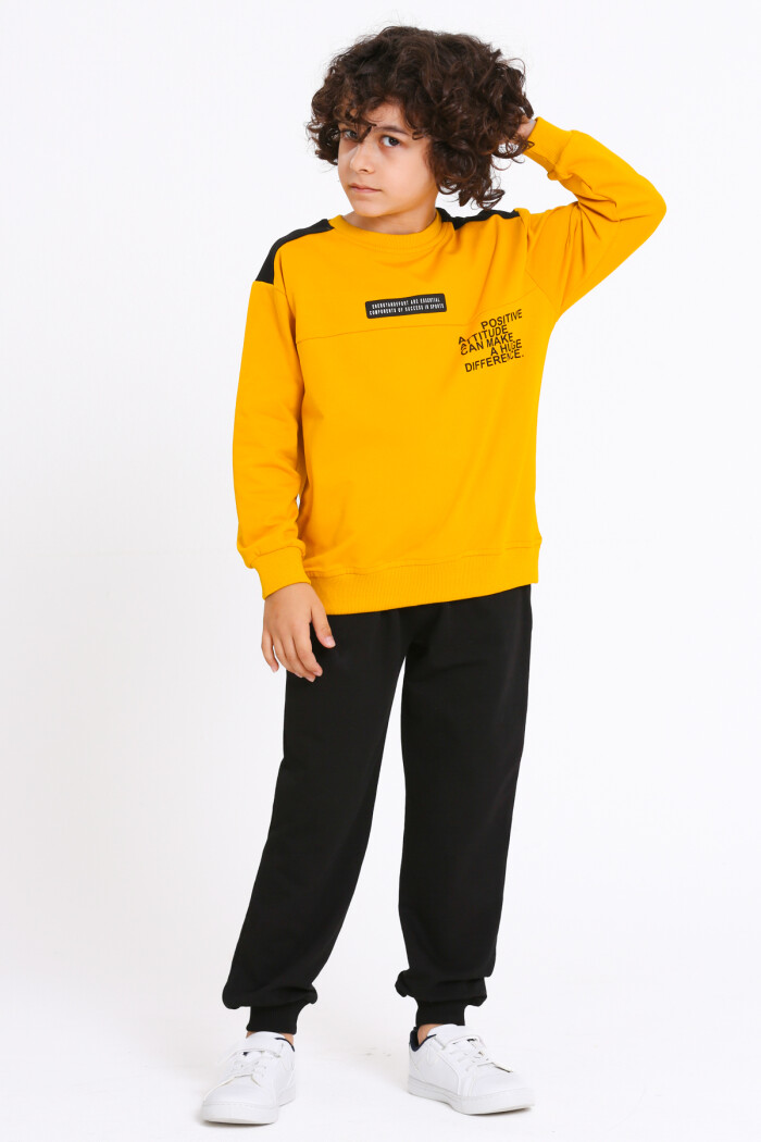 Erkek Çocuk Hardal Yazı Baskılı 5-9 Yaş Takım - 23298-1