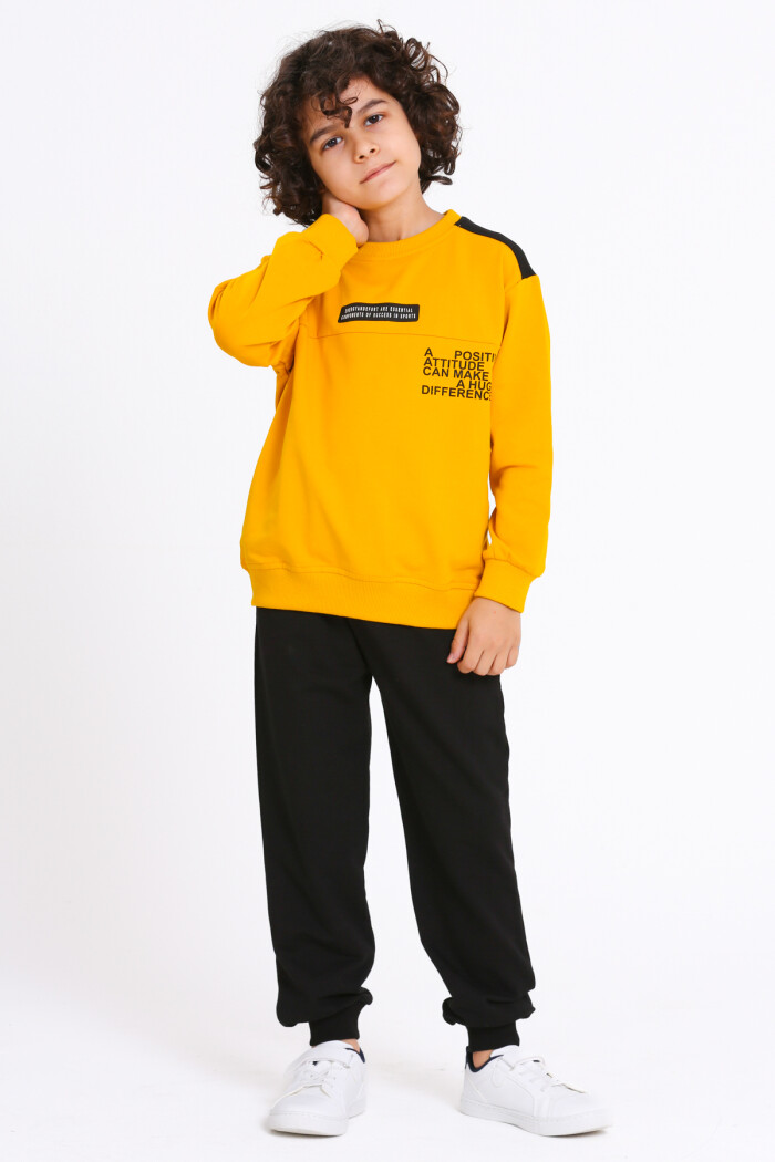 Erkek Çocuk Hardal Yazı Baskılı 5-9 Yaş Takım - 23298-1