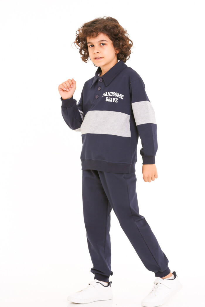 Erkek Çocuk Lacivert Handsome Brave Baskı 5-9 Yaş Takım - 23296-2
