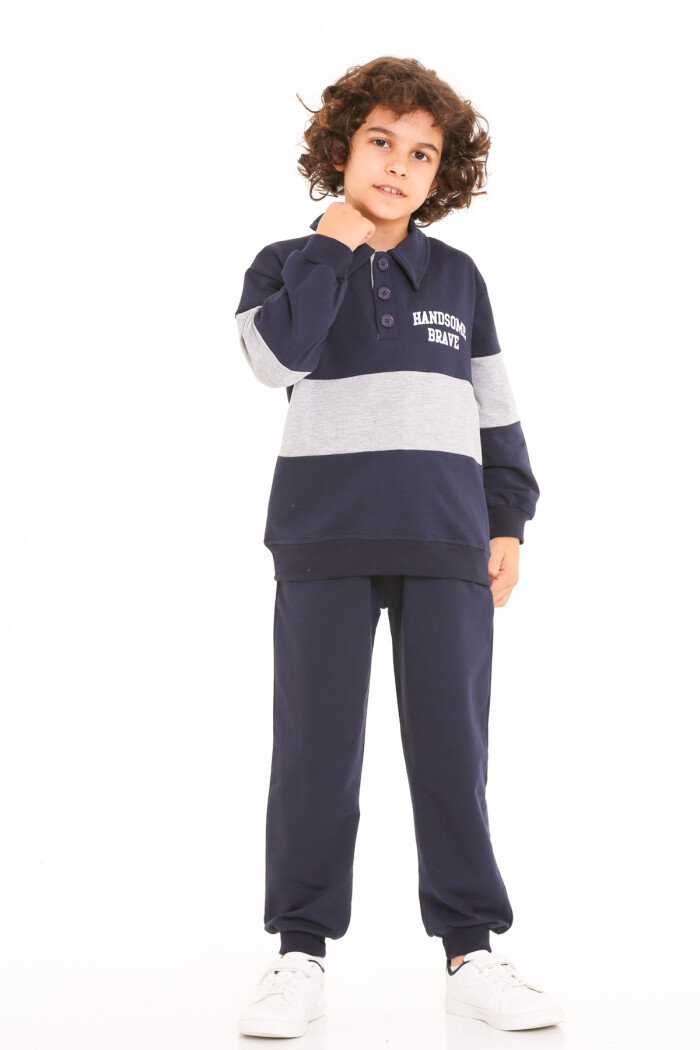 Erkek Çocuk Lacivert Handsome Brave Baskı 5-9 Yaş Takım - 23296-2