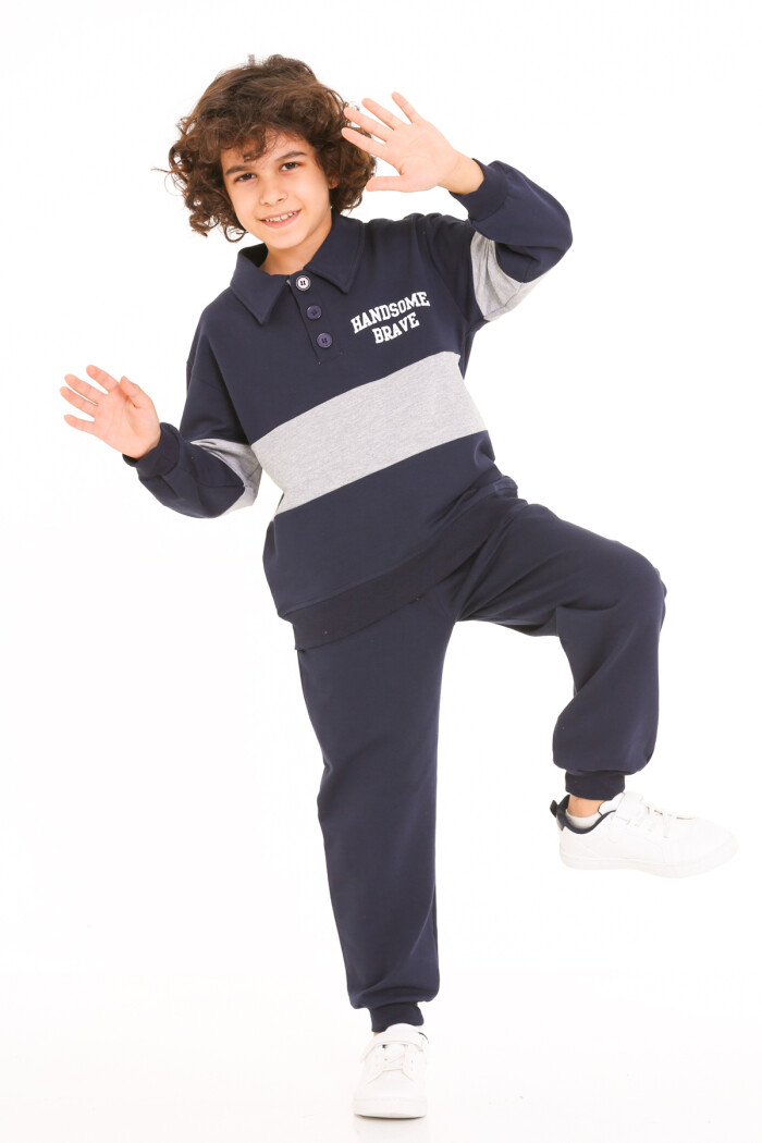 Erkek Çocuk Lacivert Handsome Brave Baskı 5-9 Yaş Takım - 23296-2
