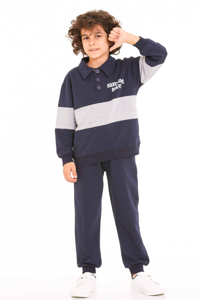 Erkek Çocuk Lacivert Handsome Brave Baskı 5-9 Yaş Takım - 23296-2