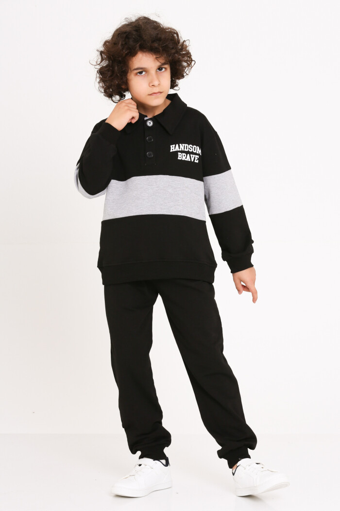Erkek Çocuk Siyah Handsome Brave Baskı 5-9 Yaş Takım - 23296-1