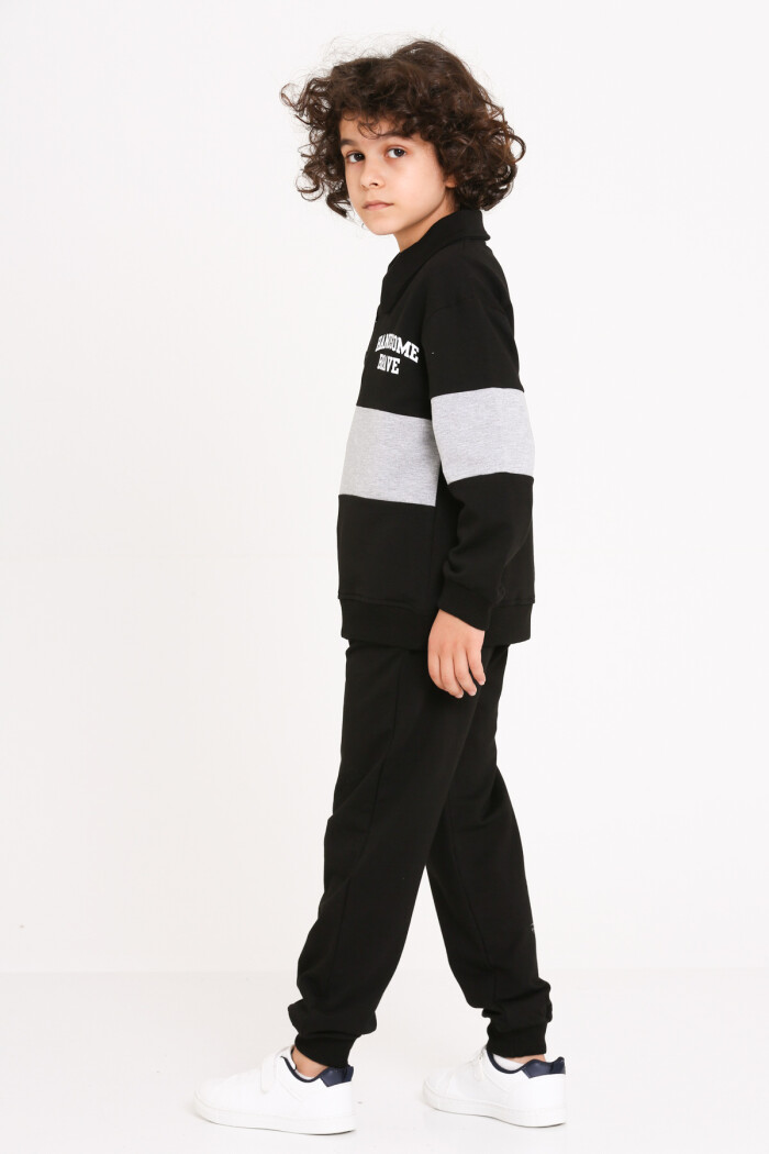 Erkek Çocuk Siyah Handsome Brave Baskı 5-9 Yaş Takım - 23296-1