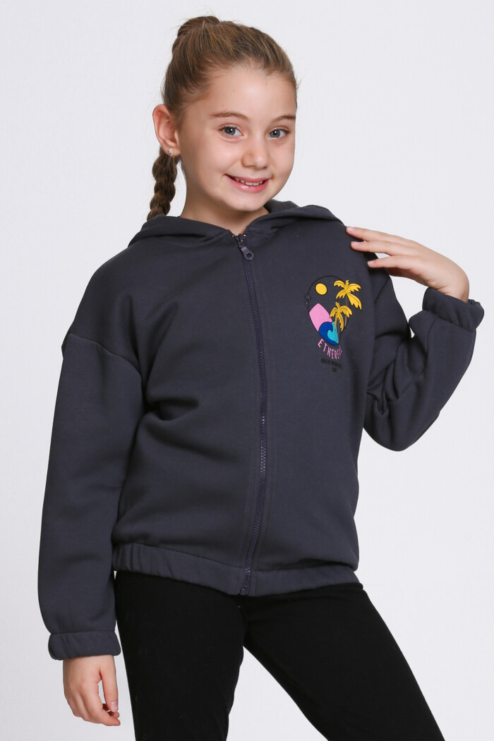 Kız Çocuk Antrasit Ethereal Baskı 5-9 Yaş Hırka - 23207-3