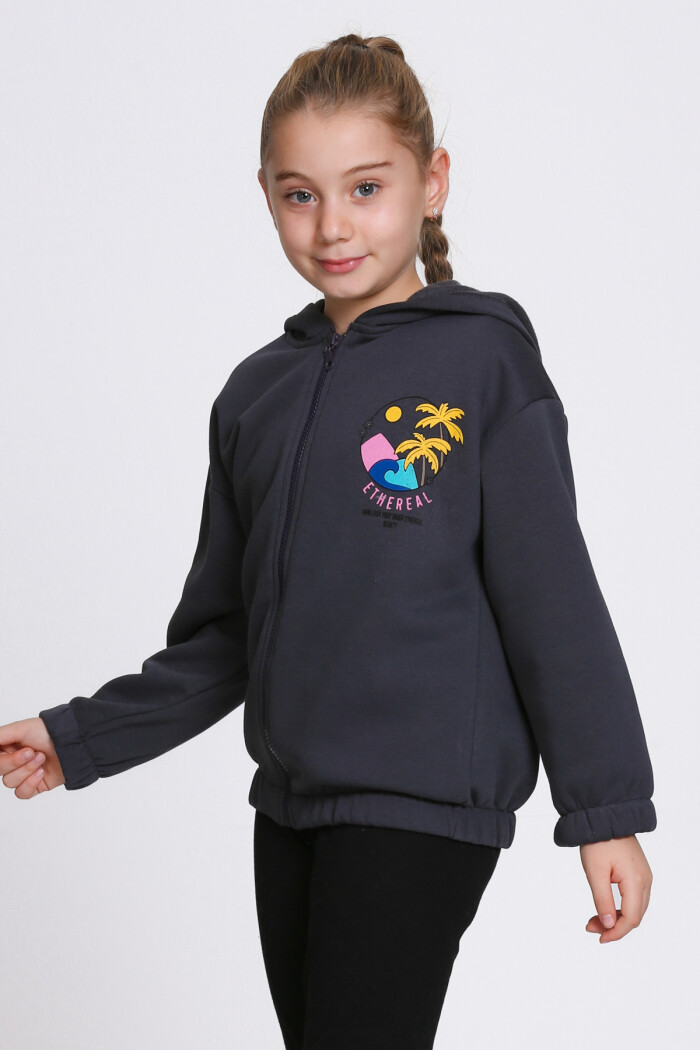 Kız Çocuk Antrasit Ethereal Baskı 5-9 Yaş Hırka - 23207-3