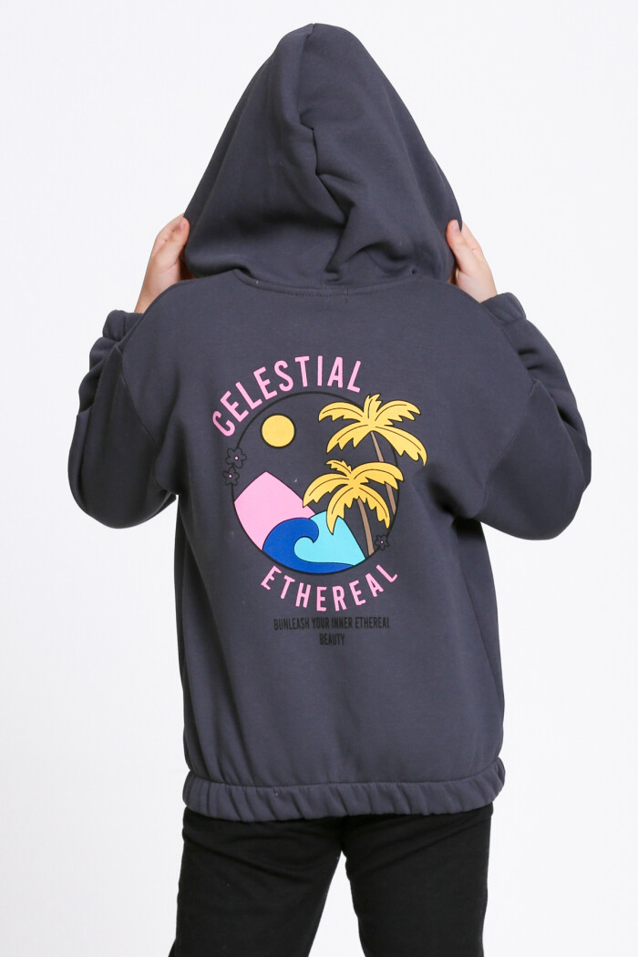 Kız Çocuk Antrasit Ethereal Baskı 5-9 Yaş Hırka - 23207-3