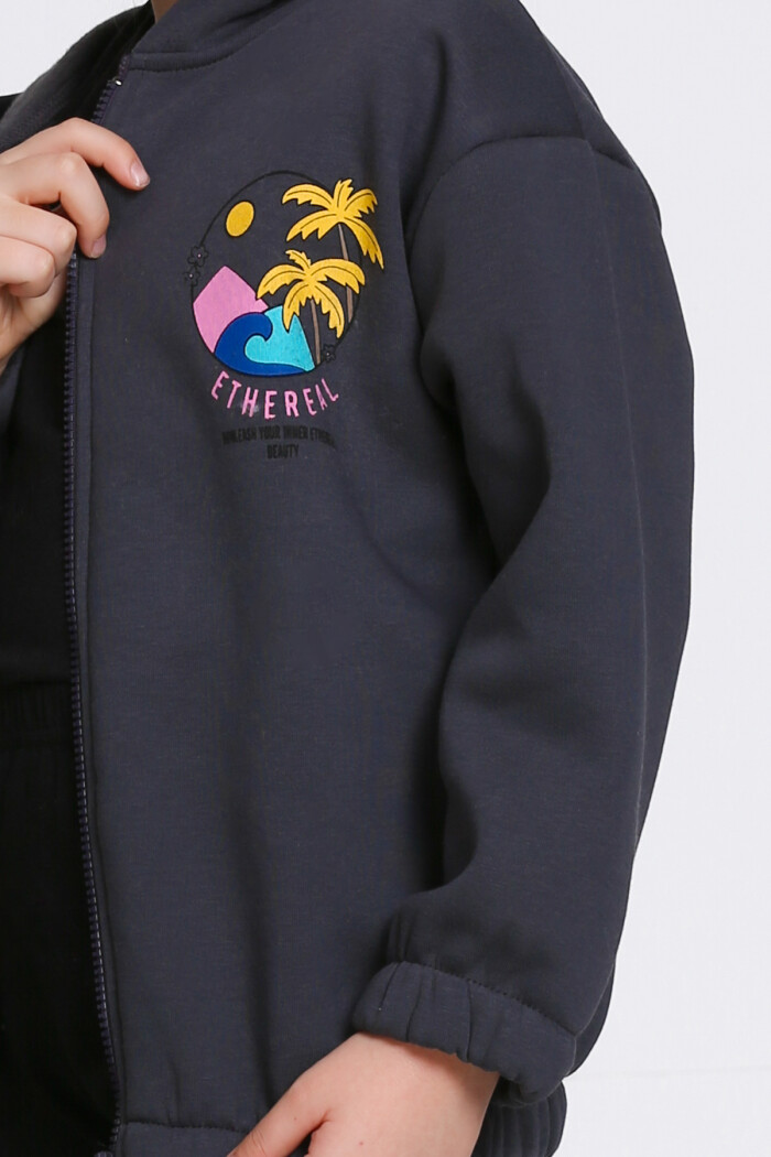 Kız Çocuk Antrasit Ethereal Baskı 5-9 Yaş Hırka - 23207-3