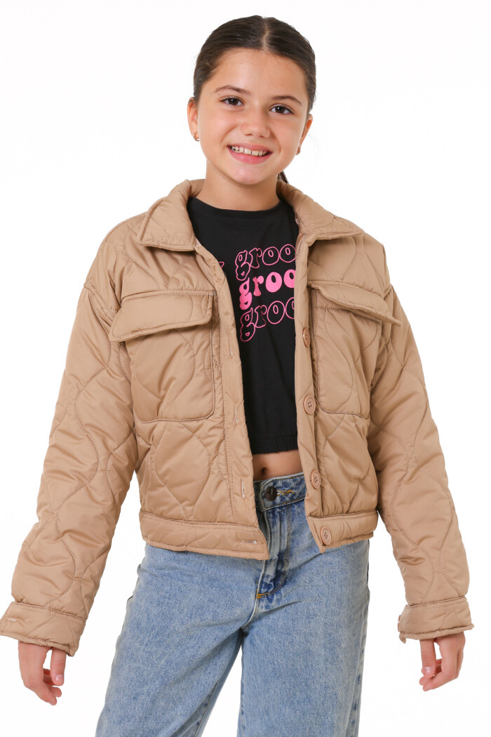 Kız Çocuk Bej Kapitone Mevsimlik 7-12 Yaş Mont - 23241-1