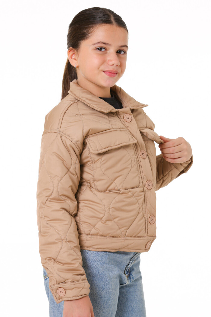 Kız Çocuk Bej Kapitone Mevsimlik 7-12 Yaş Mont - 23241-1