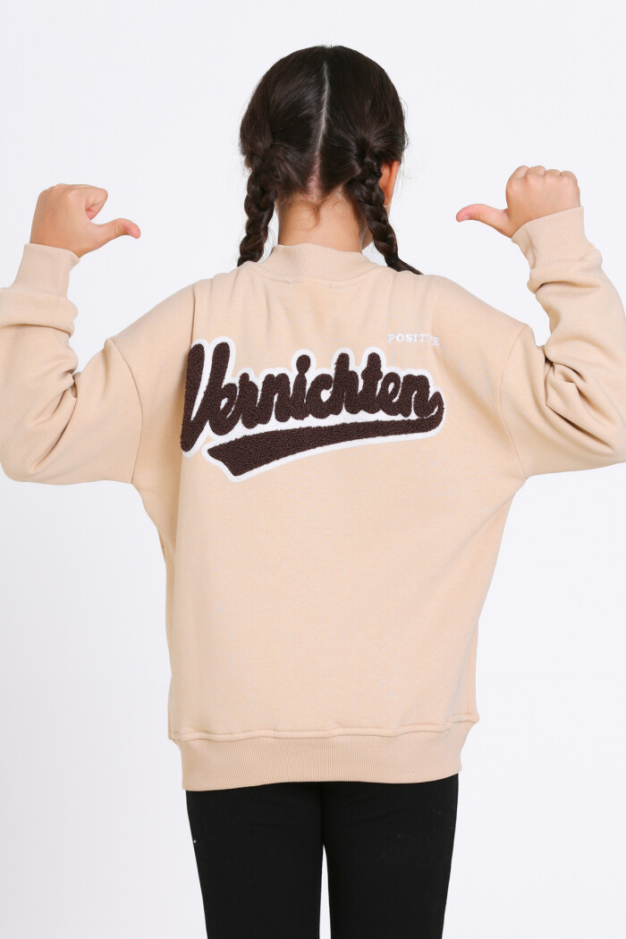 Kız Çocuk Bej Vernichten Nakışlı 8-12 Yaş Kolej Hırka - 23214-3