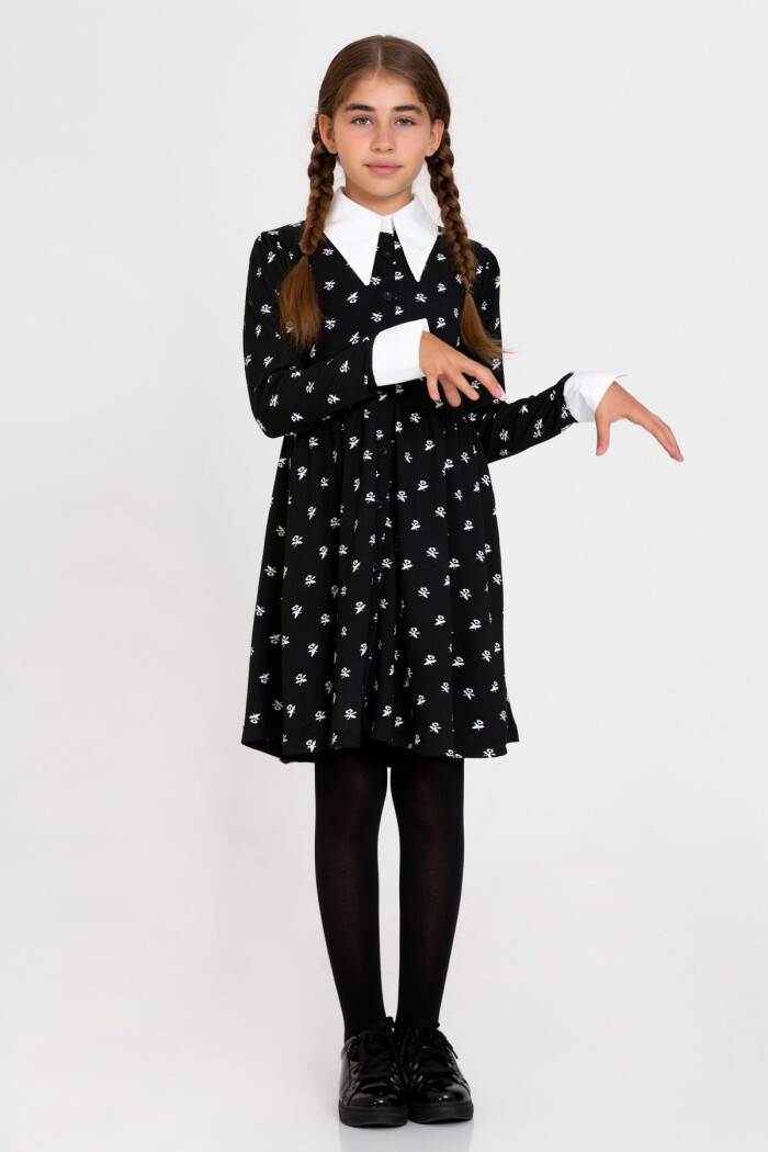 Kız Çocuk Bürümcük Desenli Elbise 5-12 Yaş - 2313233