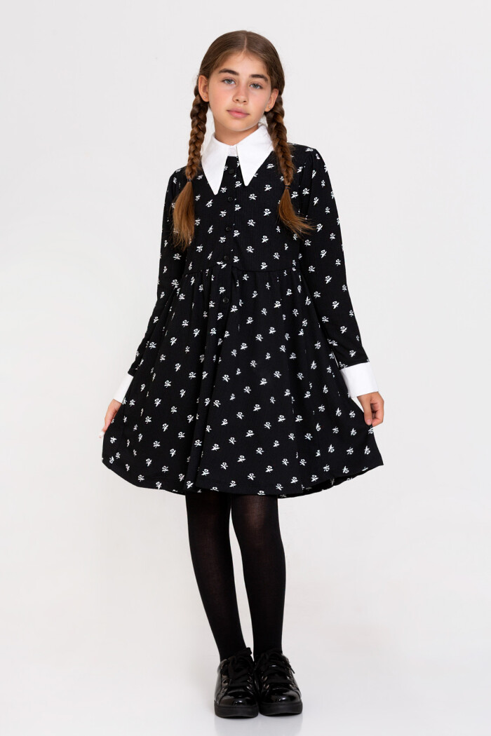 Kız Çocuk Bürümcük Desenli Elbise 5-12 Yaş - 2313233