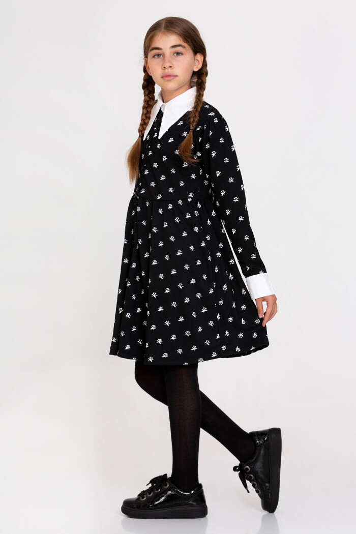 Kız Çocuk Bürümcük Desenli Elbise 5-12 Yaş - 2313233