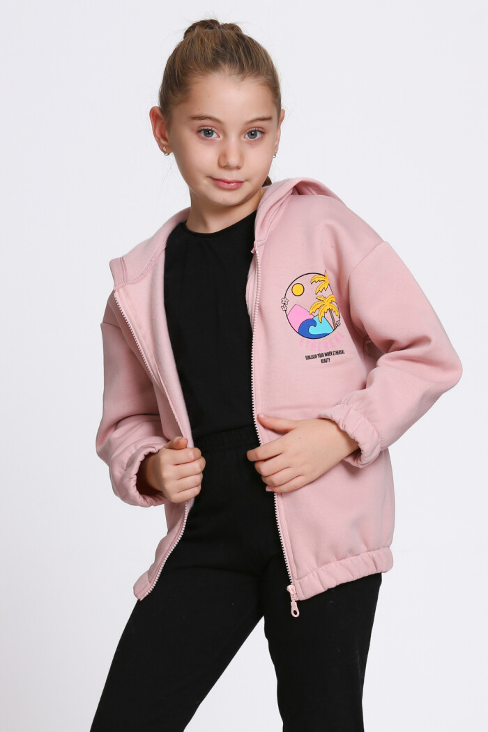 Kız Çocuk Gül Kurusu Ethereal Baskı 5-9 Yaş Hırka - 23207-1