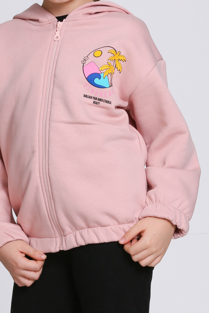 Kız Çocuk Gül Kurusu Ethereal Baskı 5-9 Yaş Hırka - 23207-1