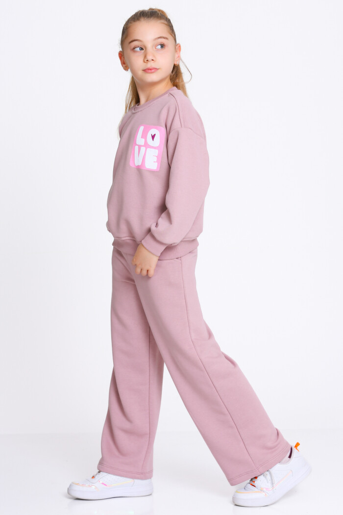 Kız Çocuk Gül Kurusu Love Baskı 5-9 Yaş Takım - 23303-3