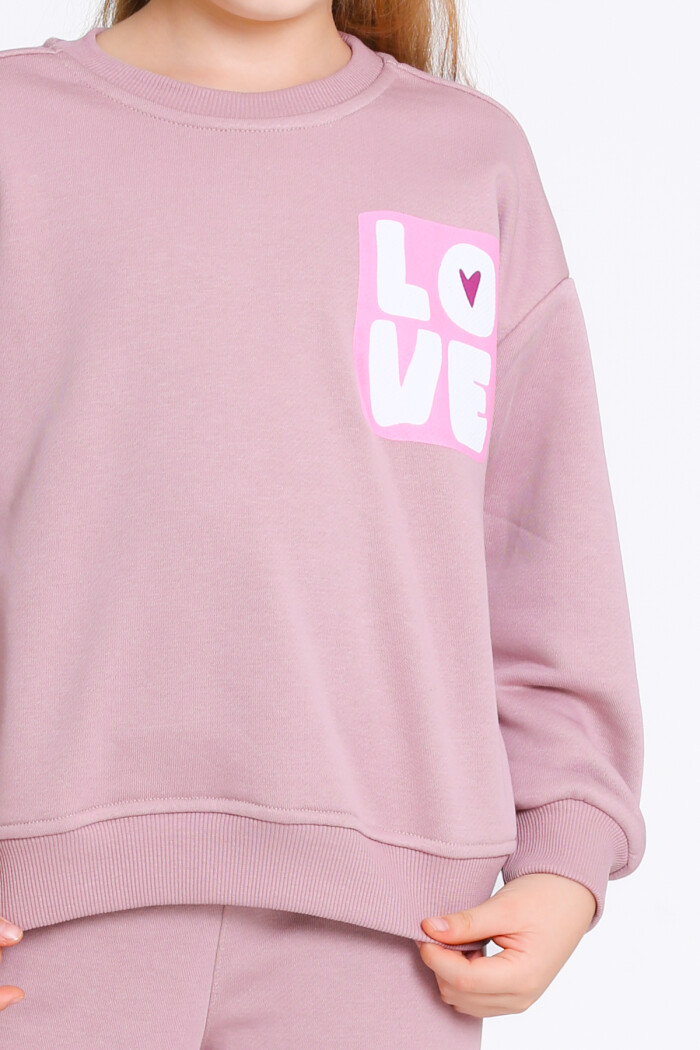 Kız Çocuk Gül Kurusu Love Baskı 5-9 Yaş Takım - 23303-3