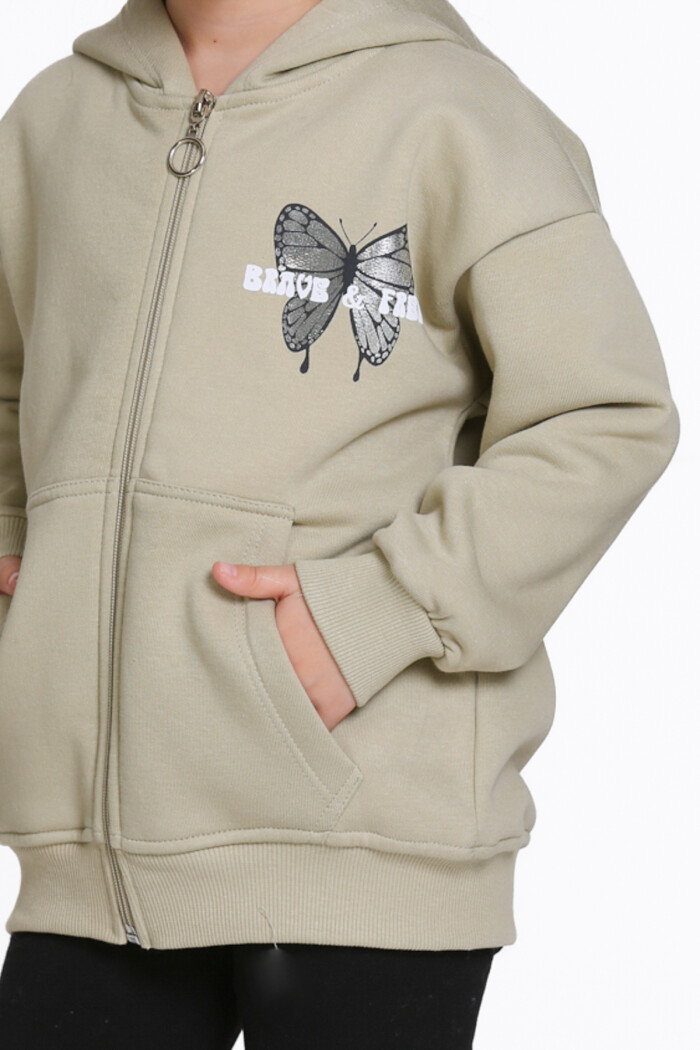 Kız Çocuk Haki Cosmie Dreamer Baskı 1-5 Yaş Hırka - 23205-3