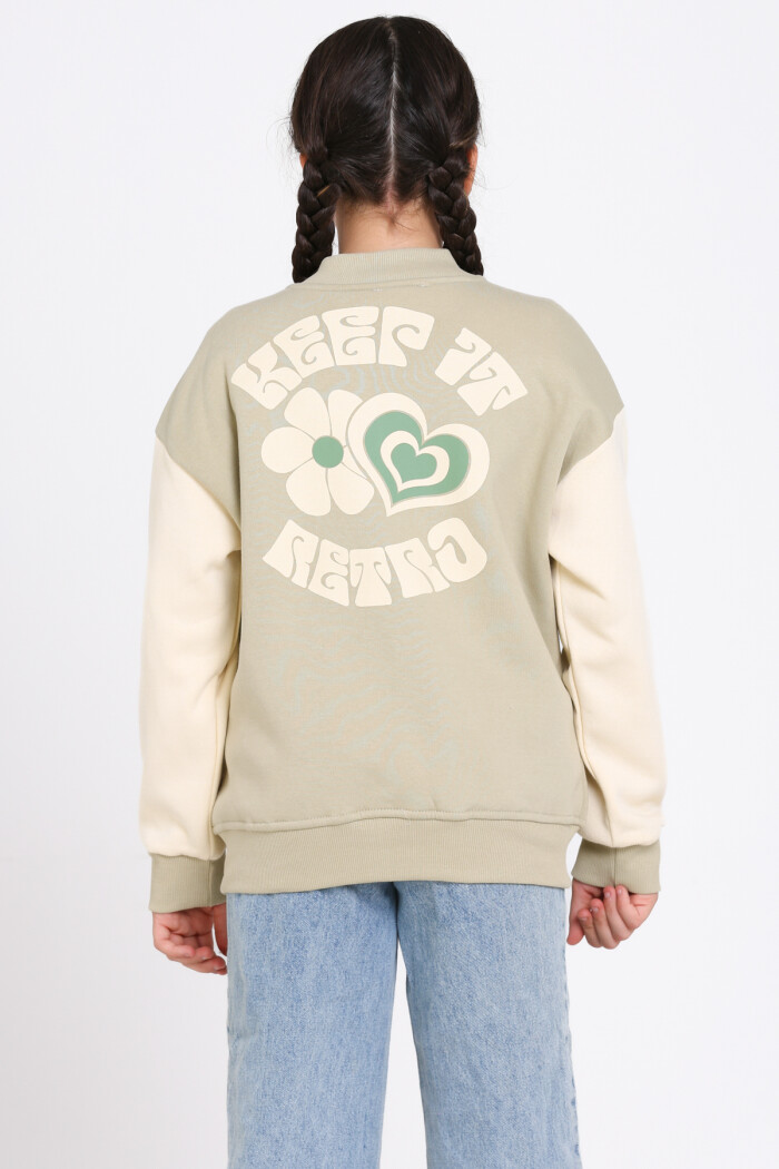 Kız Çocuk Haki Keer It Retro Baskı 8-12 Yaş Kolej Hırka - 23213-4