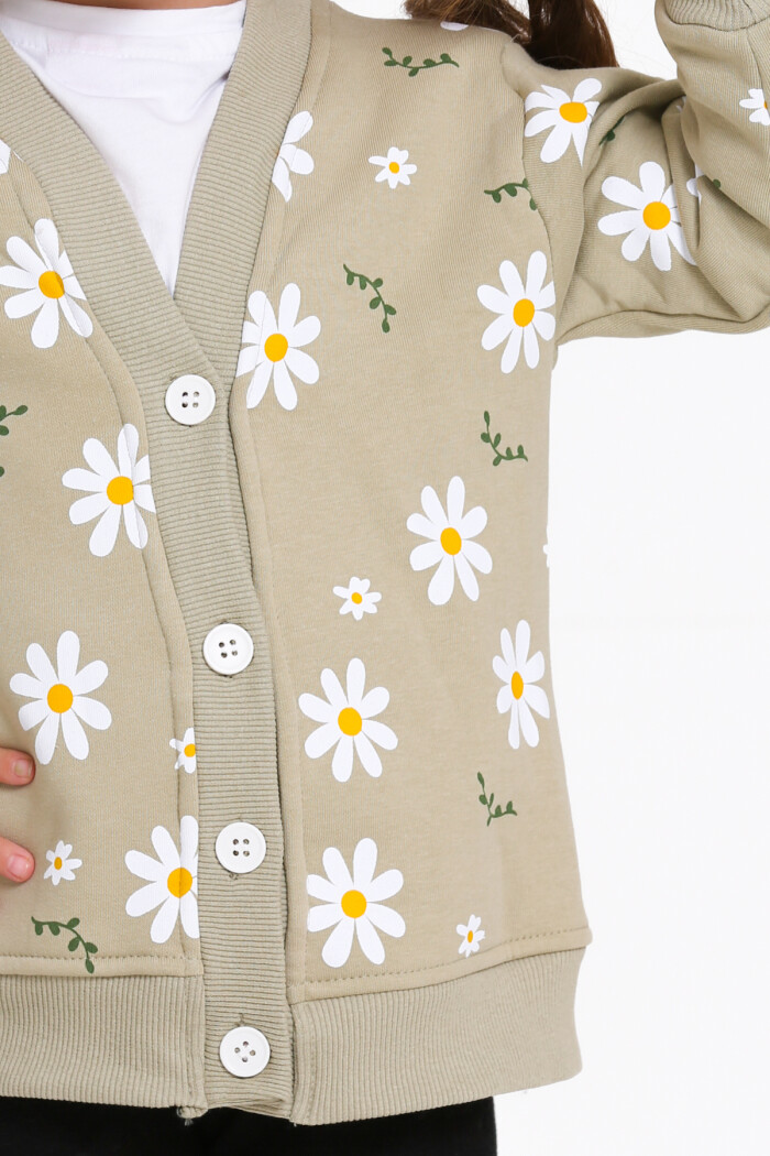 Kız Çocuk Haki Papatya Baskı 1-5 Yaş Hırka - 23206-2