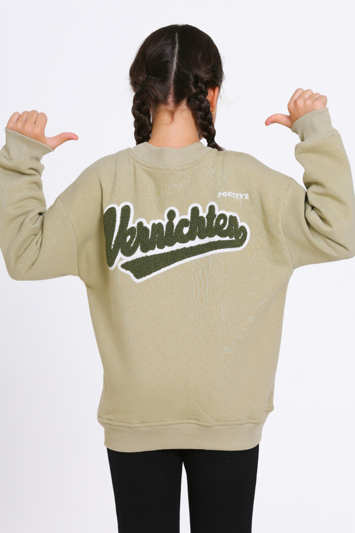 Kız Çocuk Haki Vernichten Nakışlı 8-12 Yaş Kolej Hırka - 23214-4