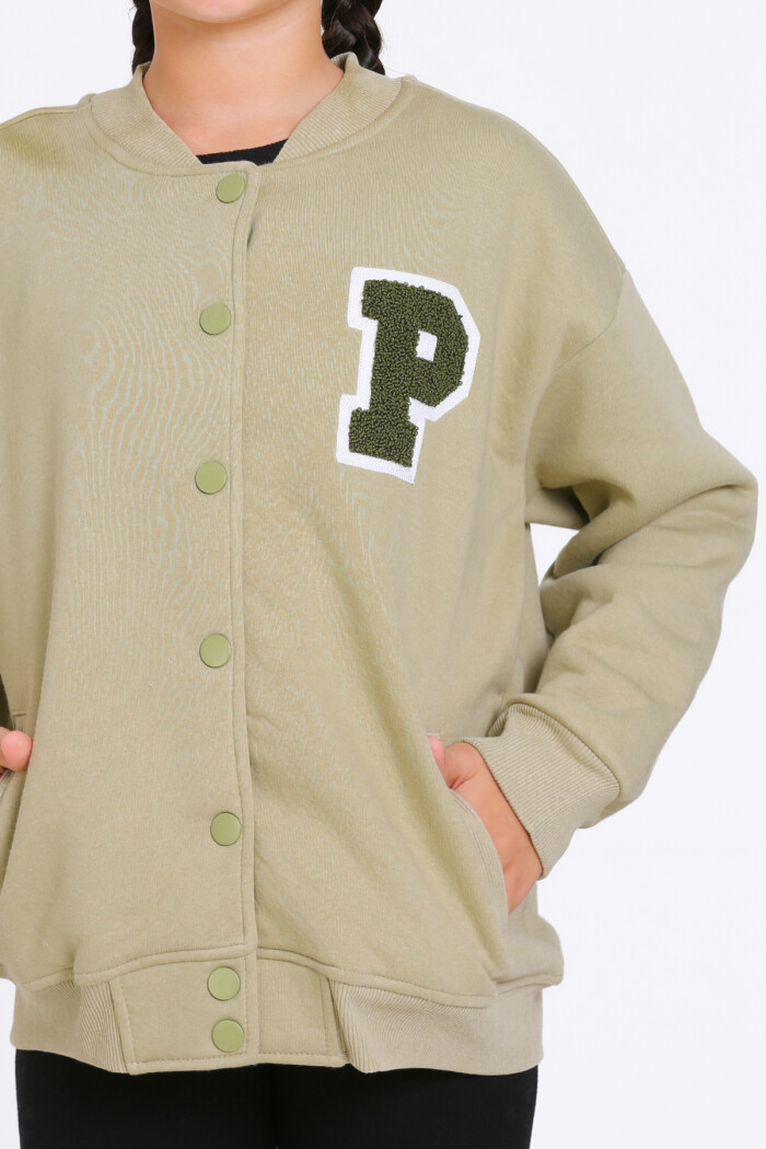 Kız Çocuk Haki Vernichten Nakışlı 8-12 Yaş Kolej Hırka - 23214-4