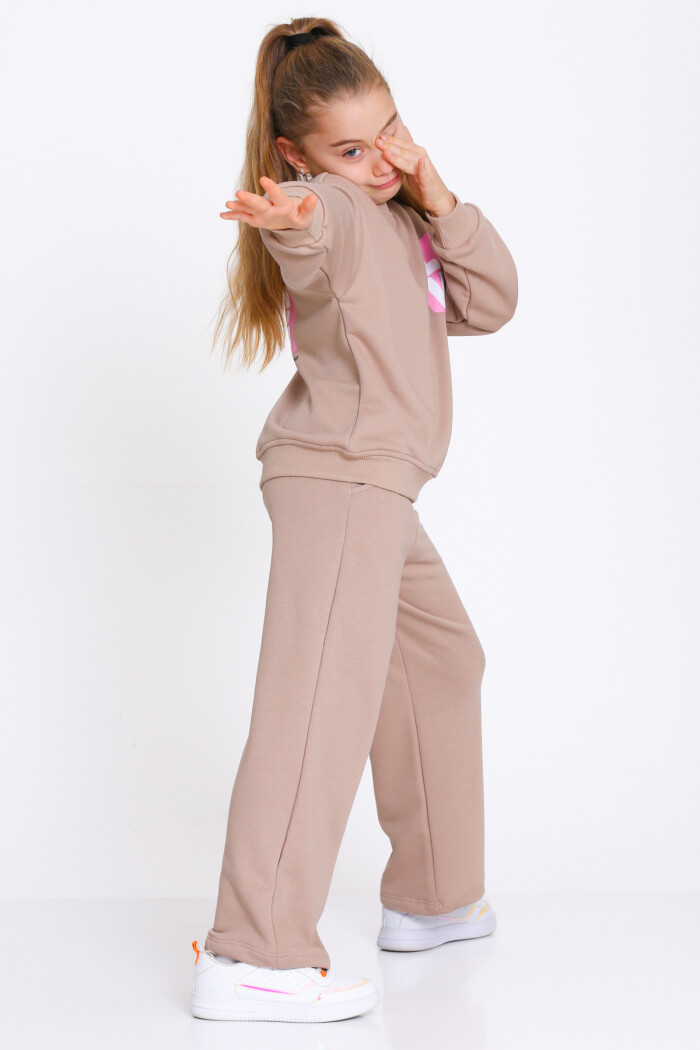 Kız Çocuk Kahve Love Baskı 5-9 Yaş Takım - 23303-1