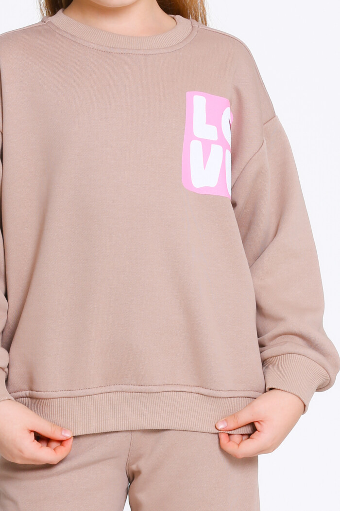 Kız Çocuk Kahve Love Baskı 5-9 Yaş Takım - 23303-1