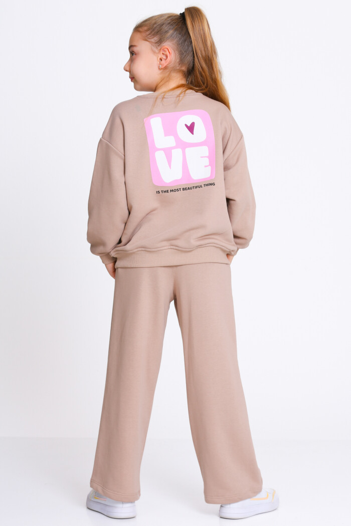 Kız Çocuk Kahve Love Baskı 5-9 Yaş Takım - 23303-1