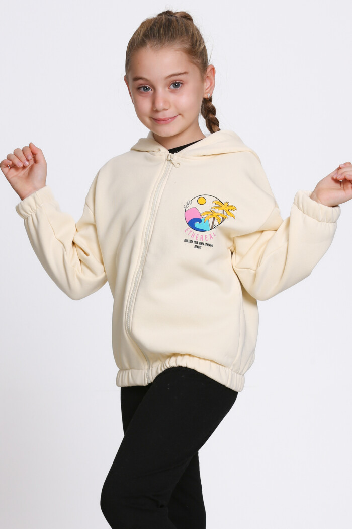 Kız Çocuk Krem Ethereal Baskı 5-9 Yaş Hırka - 23207-2