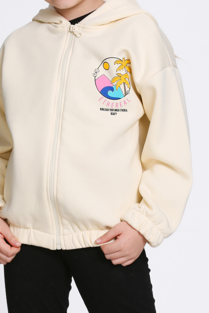 Kız Çocuk Krem Ethereal Baskı 5-9 Yaş Hırka - 23207-2