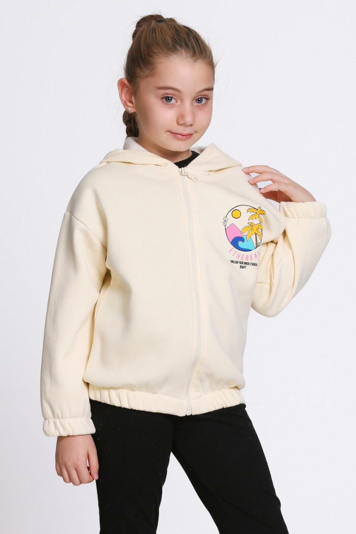 Kız Çocuk Krem Ethereal Baskı 5-9 Yaş Hırka - 23207-2