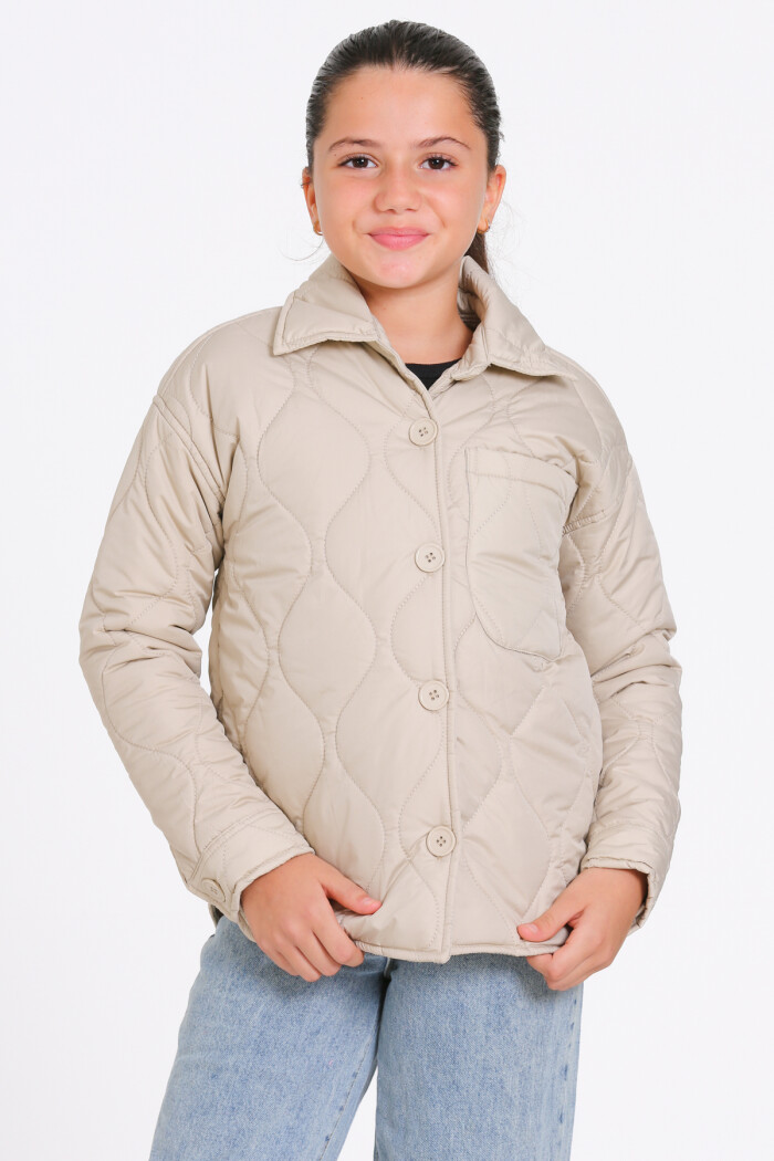 Kız Çocuk Krem Kapitone Mevsimlik 7-12 Yaş Mont - 23242-1