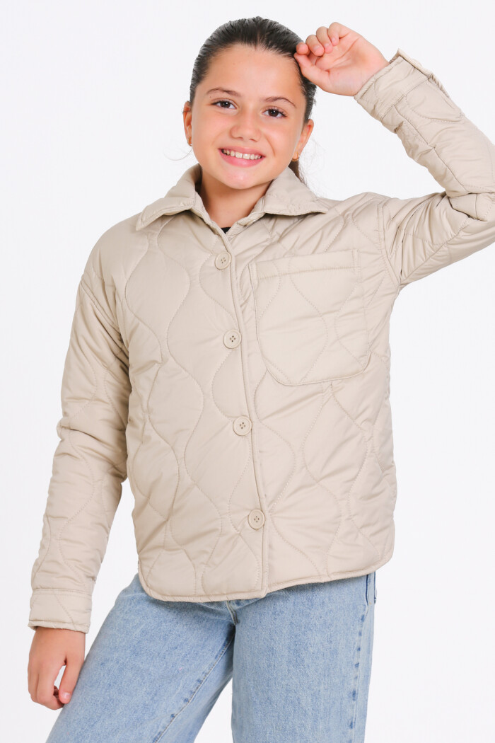 Kız Çocuk Krem Kapitone Mevsimlik 7-12 Yaş Mont - 23242-1