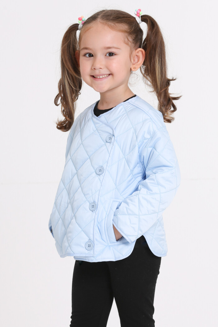 Kız Çocuk Mavi Kruvaze Kapama Kapitone Mevsimlik 1-6 Yaş Mont - 23237-4