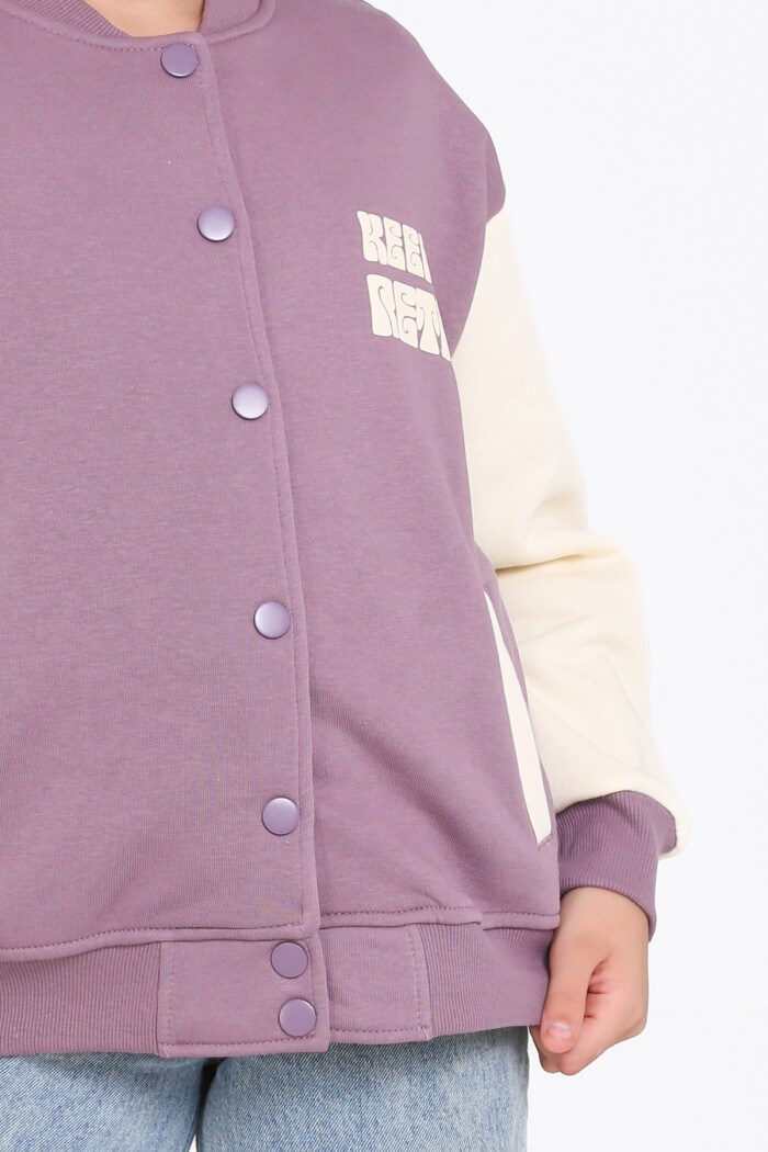 Kız Çocuk Mürdüm Keer It Retro Baskı 8-12 Yaş Kolej Hırka - 23213-3