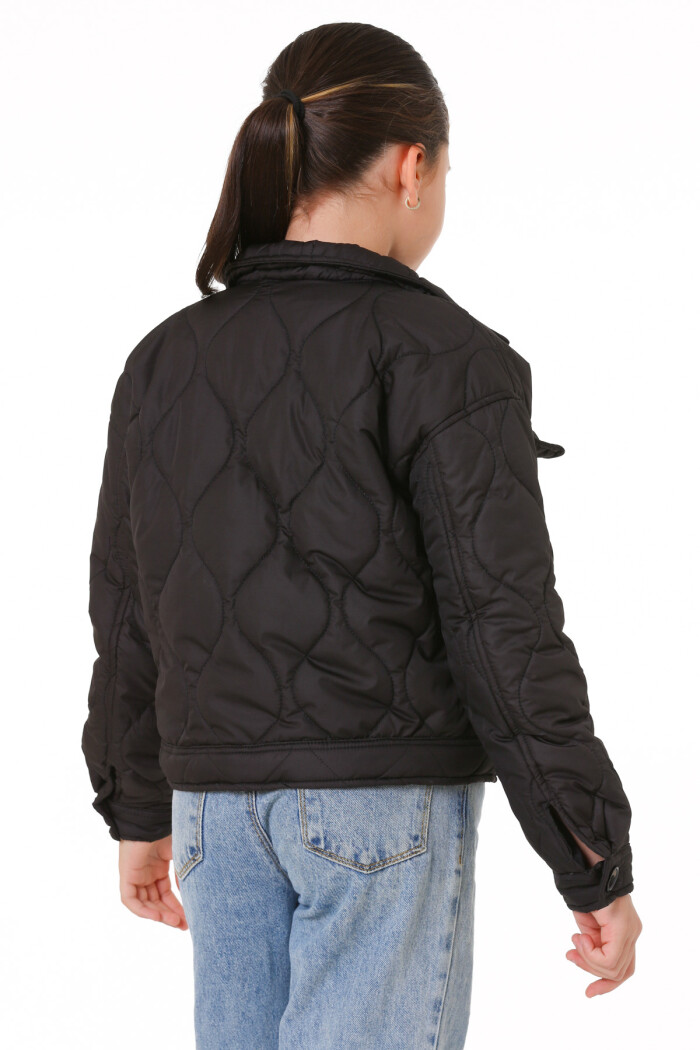 Kız Çocuk Siyah Kapitone Mevsimlik 7-12 Yaş Mont - 23241-2